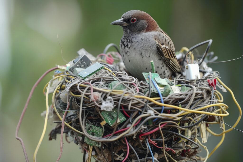 Nature Meets Tech: Bird's E-Waste Nest